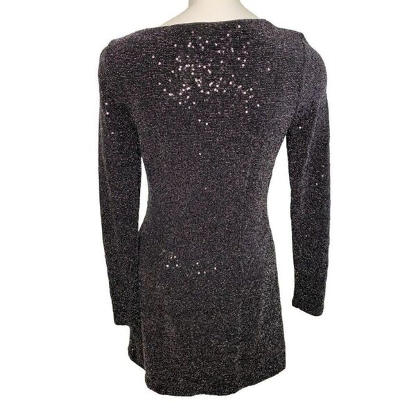Express Black Sequin Long Sleeve Fit & Flare Mini Dress Sz XS - Picture 4 of 8